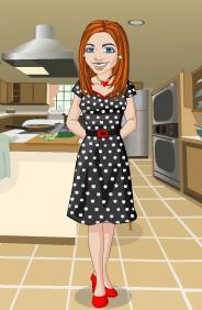 Kim's Yahoo Avatar as a June Cleaver type Domestic Goddess with Polkadot dress and heels